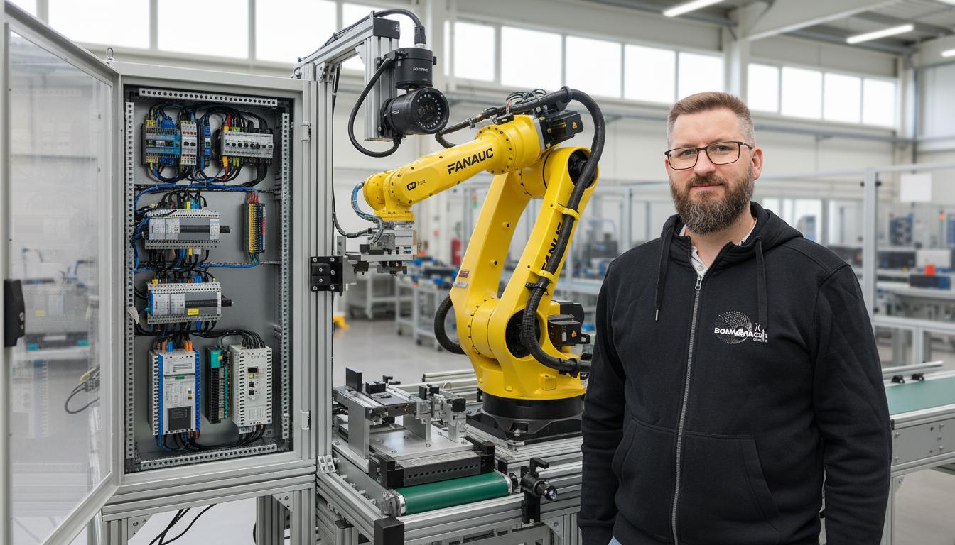 Jørgen Mollerup foran integreret automation med robot, PLC og vision - én specialist, alle teknologier